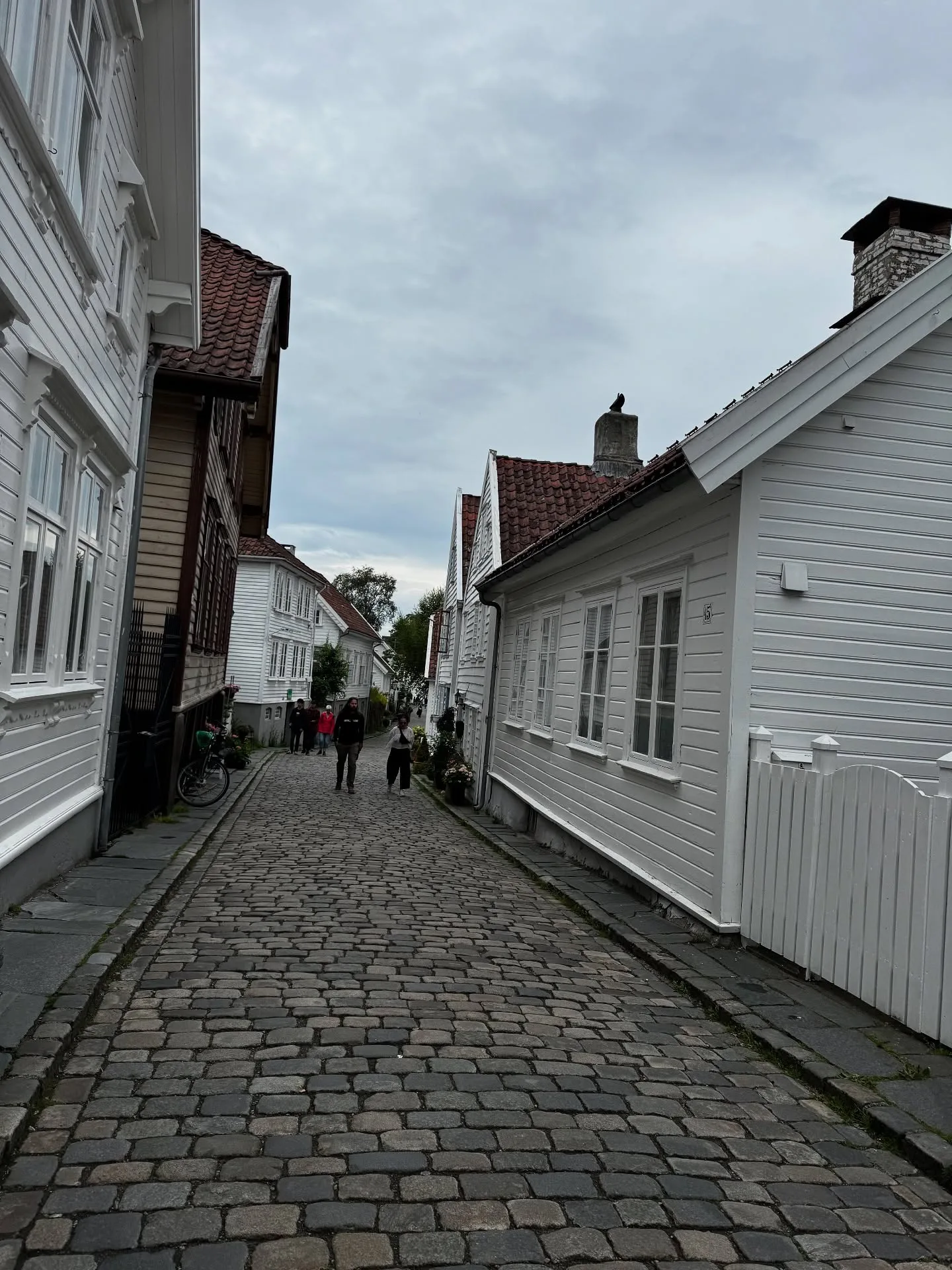 Casas tradicionales de madera en una calle de Noruega
