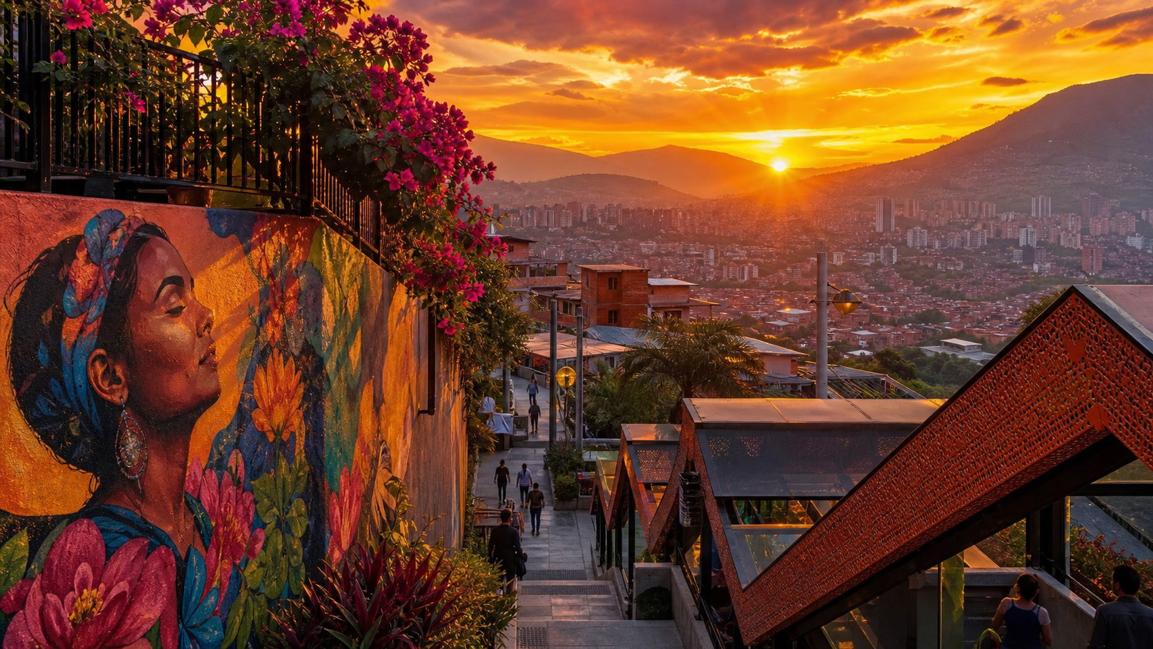 Medellín at sunset from Comuna 13